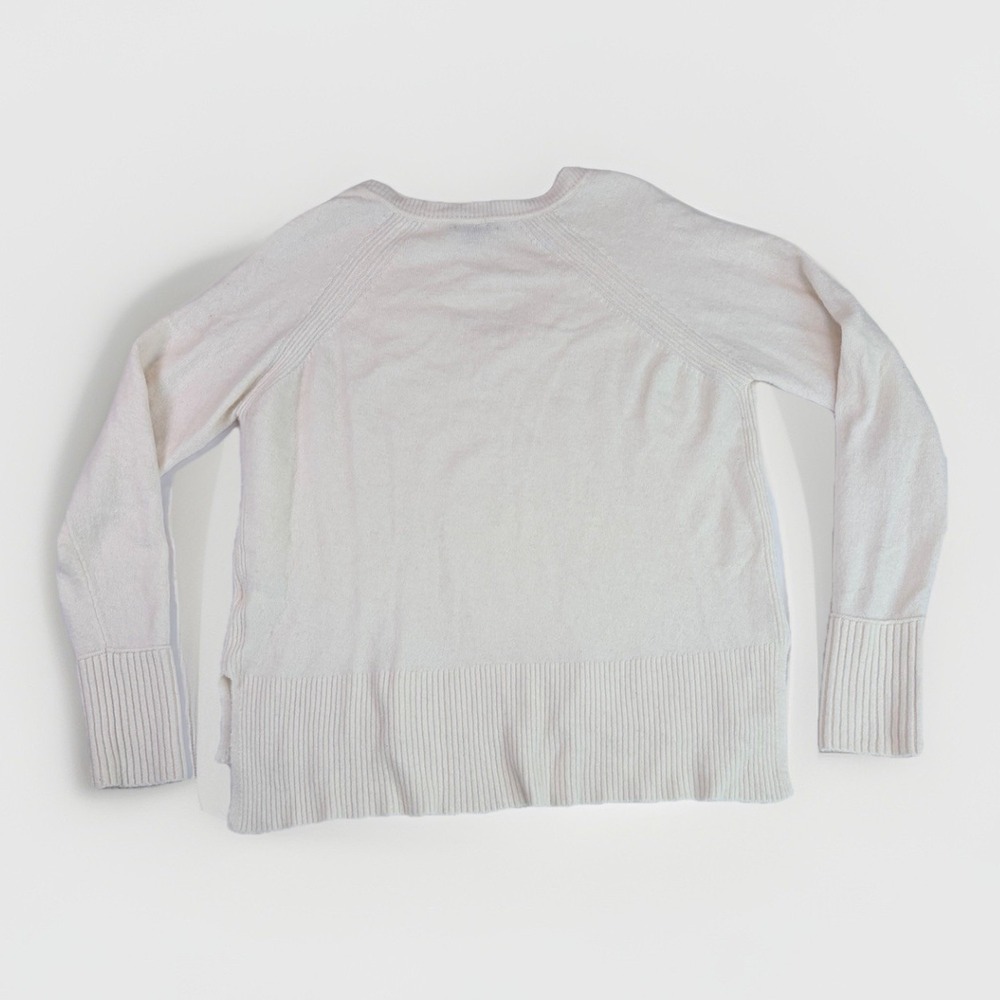 J Crew Womens V-Neck Sweater Sz L Cream Alpaca Wool Blend Varsity Preppy Cozy - Picture 2 of 6